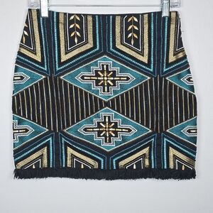 H&M Women's Boho Embroidered Beaded Skirt Floral Abstract Chic Geometric Whimsi